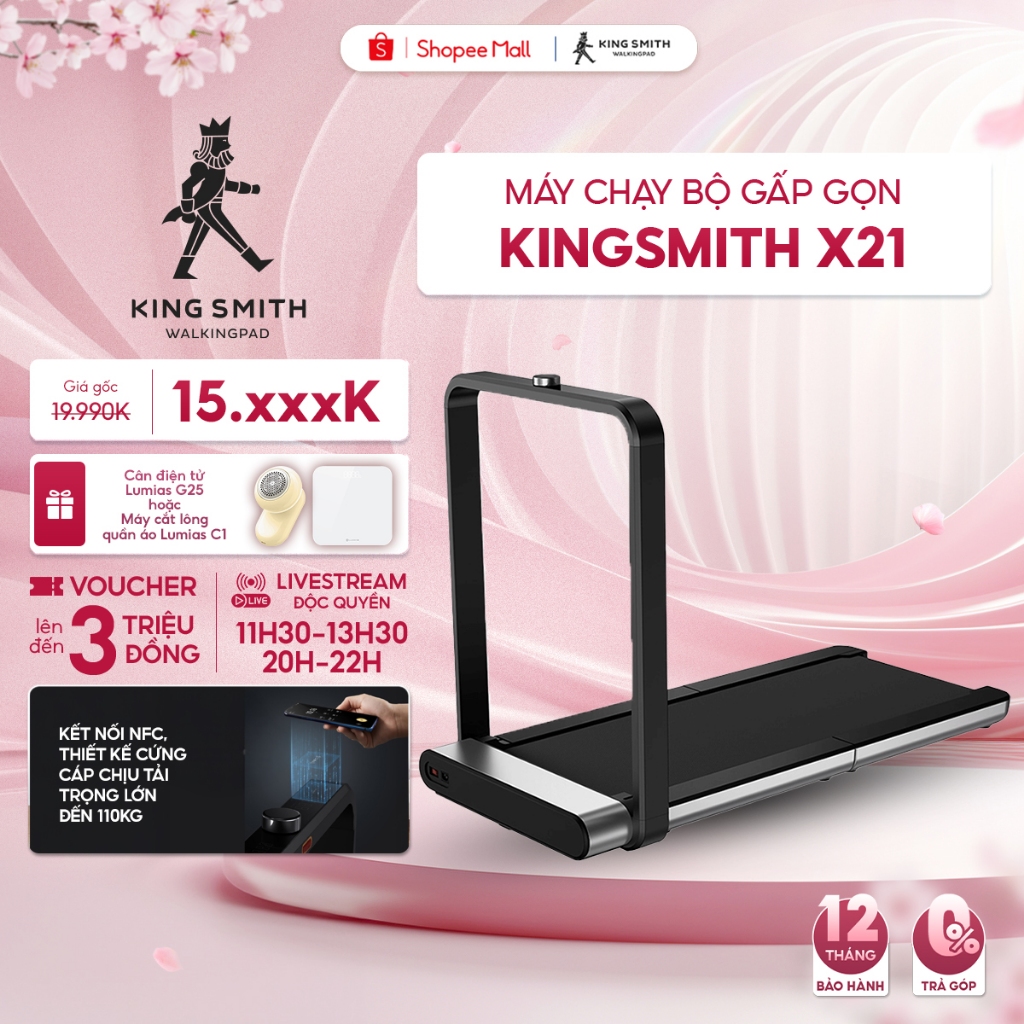 Máy chạy bộ tại nhà gấp gọn KingSmith X21 TRX21F - Tốc độ 12 km/h - Tải trọng 110kg - WalkingPad Tre
