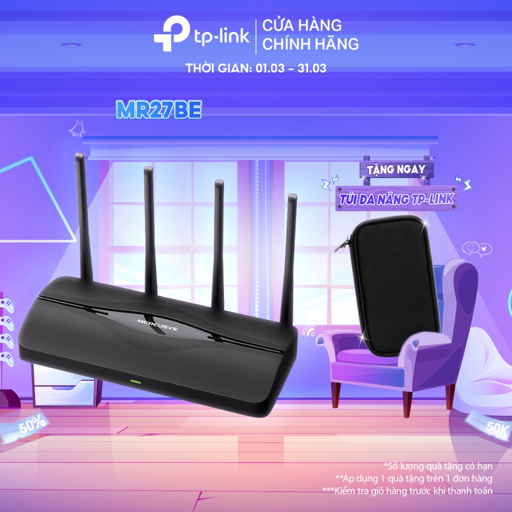 [Công Nghệ Wi-Fi 7 Mới Nhất] Tốc Độ 3600Mbps - Router Wi-Fi Mercusys MR27BE | Phạm Vi Phủ Tối Ưu | T
