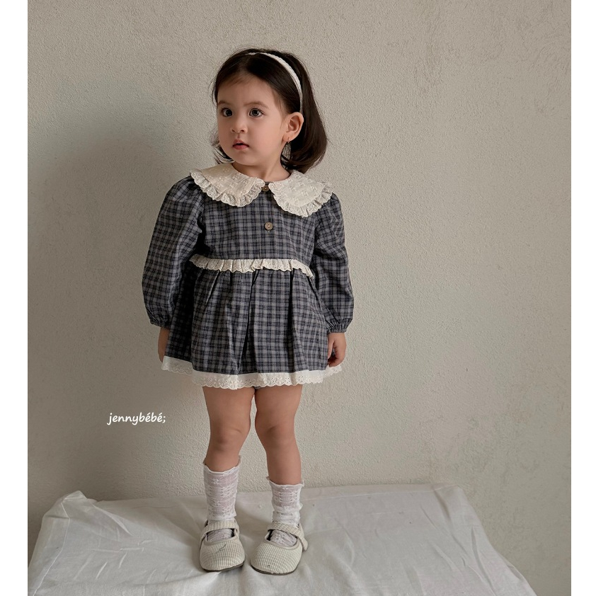 𝐀𝐩𝐫𝐢𝐥 𝐛𝐞́𝐛𝐞́ - Jenny Bebe Váy caro tiểu thư xuân thu dễ thương phong cách Hàn cho bé 1 - 2 tuổi