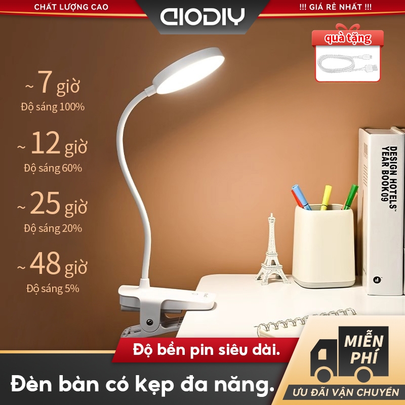AIODIY Đèn bàn LED Đèn bàn kẹp Nguồn sáng có ba màu, độ sáng có thể điều chỉnh.Có thể kẹp và có thể đặt