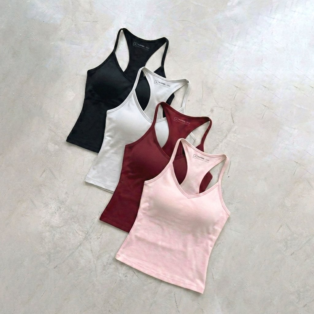 Áo Hai Dây HT Apparel Cami Top - Áo Hai Dây Basic, Chiết Eo Tôn Dáng, Hai Lớp Sẵn Mút, Co Giãn 4 Chi
