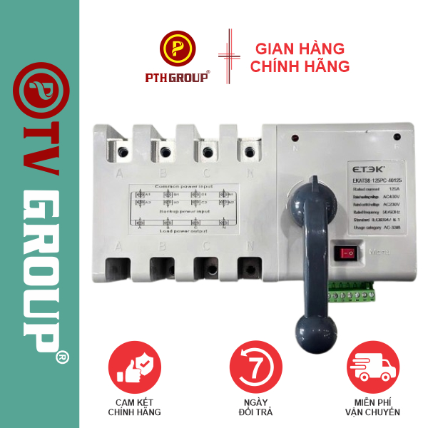 Bộ ATS Chuyển Mạch 2 Nguồn Tự Động 125A 4P EKATS8-125PC-40125A  | Bảo Hành 06 Tháng | PTH GROUP