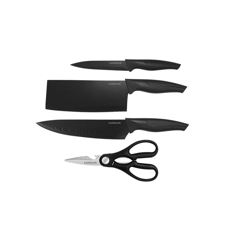 Bộ Dao Kéo Nhà Bếp Chính Hãng LocknLock CKK106S4 An Toàn Cho Người Sử Dụng, Thép Không Gỉ, Có Tráng 