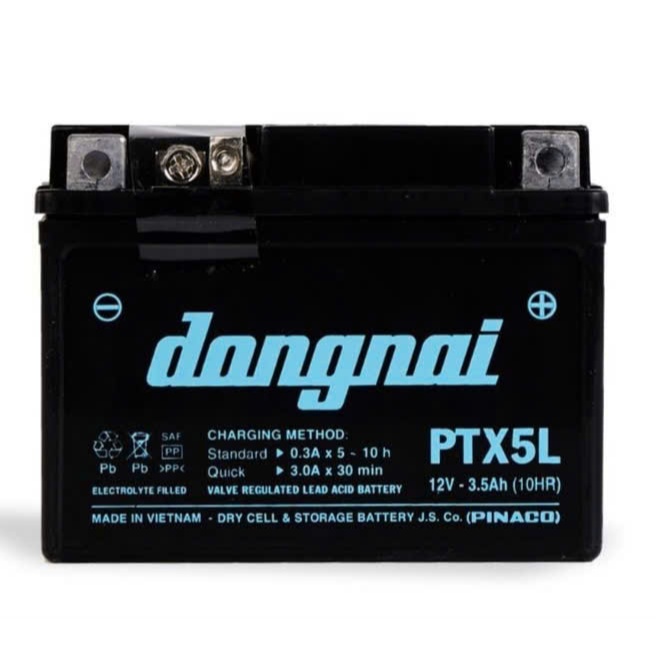 Bình điện ắc quy xe máy Đồng Nai PTX5L dùng cho xe Wave, Cuxi, Exciter, Future, Lexam, Mio, Nouvo, N