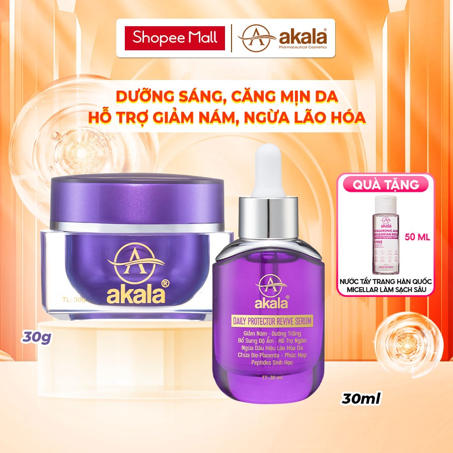 Combo Kem Dưỡng Sáng Da Ngừa Lão Hóa 30g & Serum Giảm Nám Ngừa Lão Hóa Căng Da 30ml akala