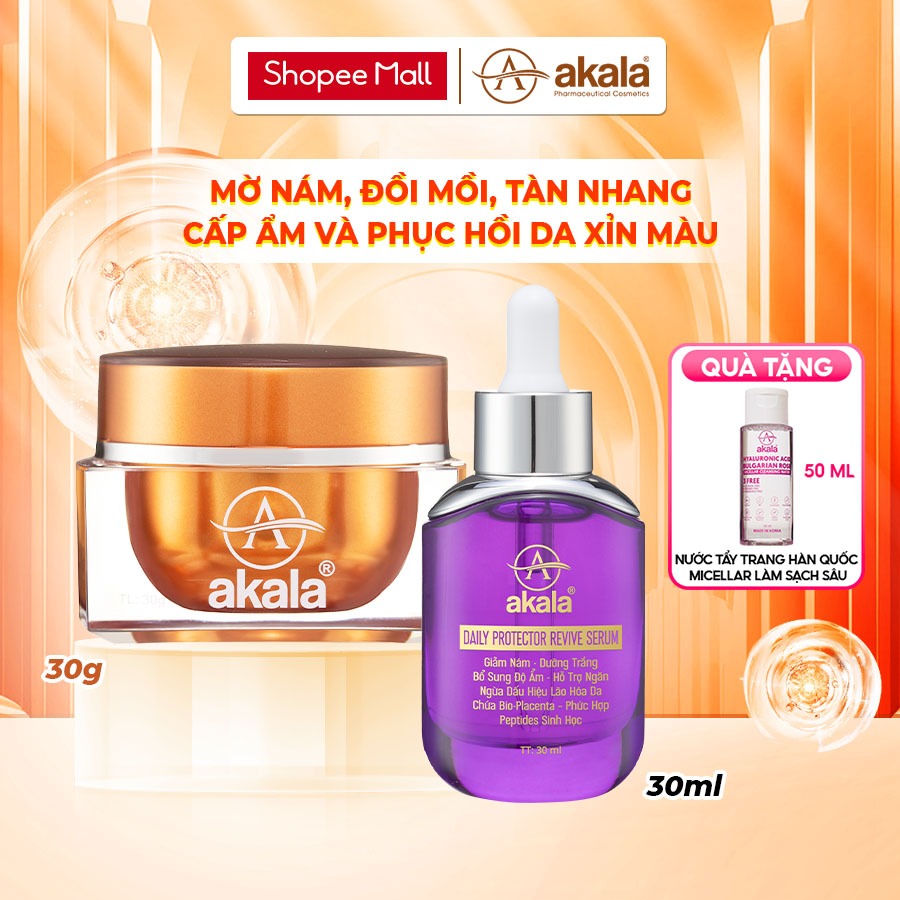 Combo Kem Nám Tàn Nhang Đồi Mồi 30g và Serum Giảm Nám Phục Hồi Cấp Ẩm 30ml akala