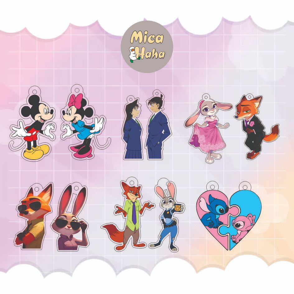 Móc khóa cặp đôi nhân vật Thỏ Judy và cáo Zootopia, Móc khóa đôi Shinichi và Ran, Mickey, quà tặng C