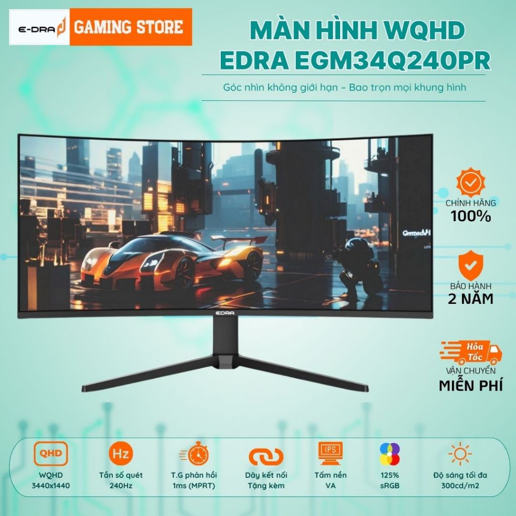 Màn hình đồ họa 34inch 240Hz WQHD Edra EGM34Q240PR Màn hình cong Bảo hành chính hãng 24 tháng