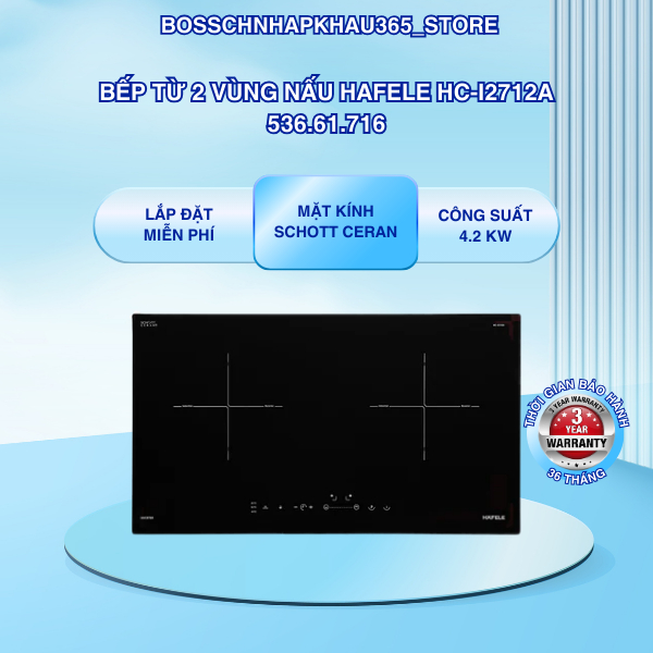 Bếp Từ 2 Vùng Nấu Hafele HC-I2712A 536.61.716 – 9 Mức Công Suất – Bảo Hành 3 Năm – Bossch365