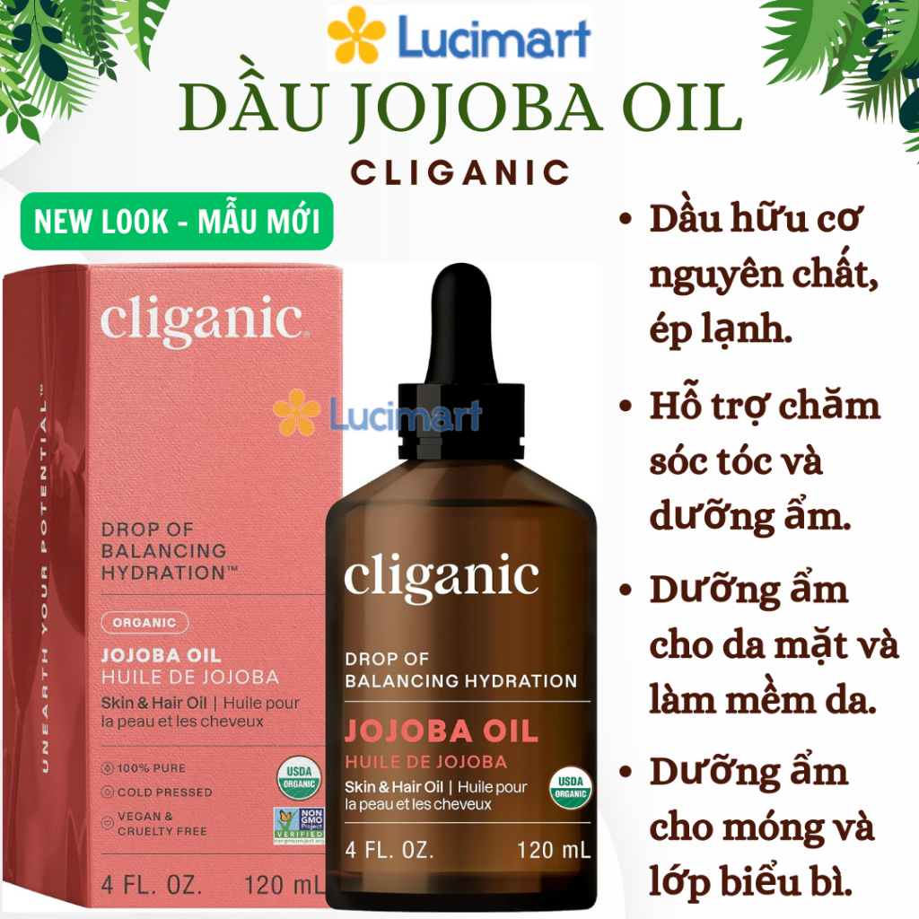 Tinh dầu dưỡng ẩm Cliganic Jojoba Oil, 100% Pure and Natural [Hàng Mỹ]