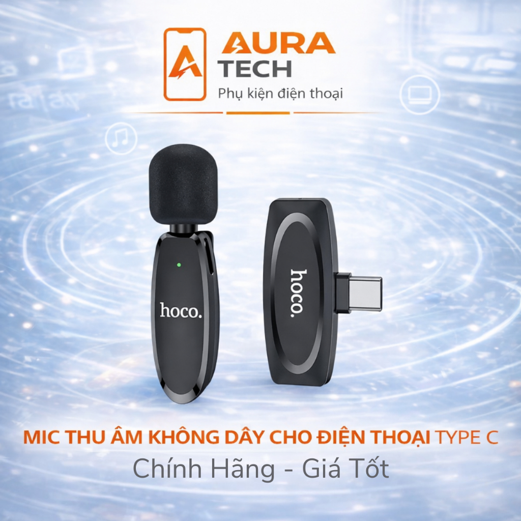Mic thu âm cài áo Hoco L15 nhỏ gọn bắt âm và lọc tốt chân cắm Type C- Lightning