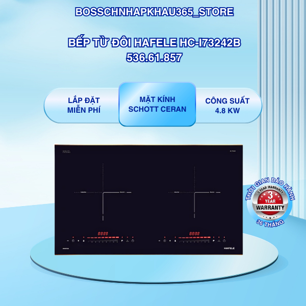 Bếp Từ 2 Vùng Nấu Hafele HC-I73242B 536.61.857 – Cảm Ứng Trượt – Xuất Xứ Malaysia – Bossch365