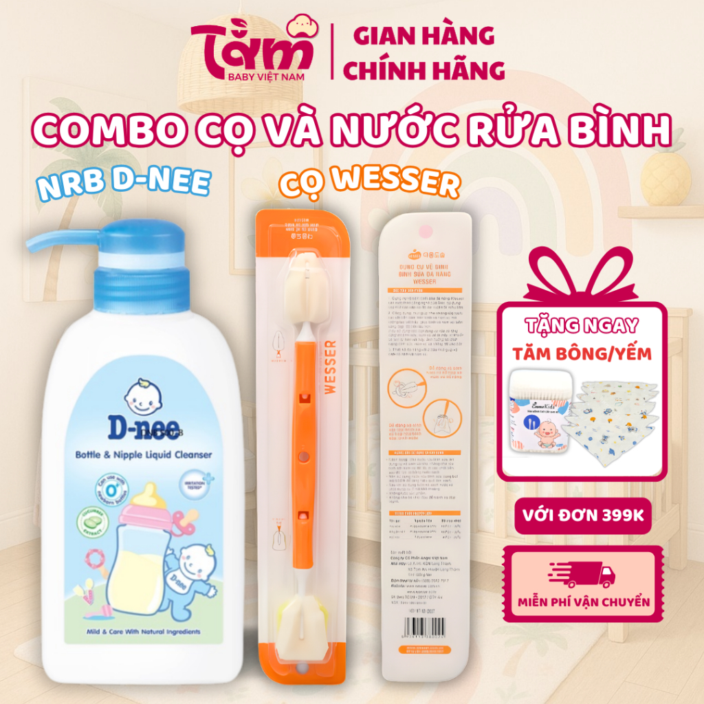[COMBO] Cọ Rửa Bình Wesser Và Nước Rửa Bình Dnee 500ML Thái Lan Cho bé - Combo Vệ Sinh Bình Sữa - Tằ