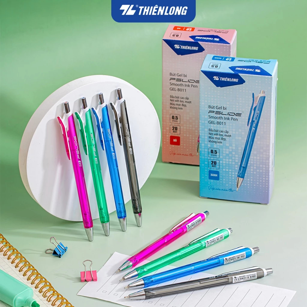 Combo 5/10/20 Bút gel bấm Thiên Long GEL-B011 ngòi 0.5mm - Bút gel bấm mực xanh/đỏ/đen kiểu dáng đơn