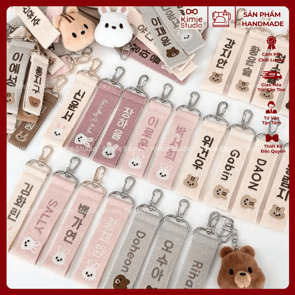 Name Tag Thêu Tên Theo Yêu Cầu | Móc Khóa Thêu Tên Cá Nhân Hóa | Quà Tặng Handmade | Kimie Studio