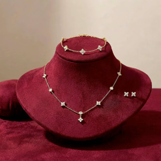 Bộ Dây Chuyền Vòng Tay Bông Tai nữ cỏ 4 lá đính đá phong cách mới sang trọng nhẹ nhàng, quà tặng cao cấp cho người yêu