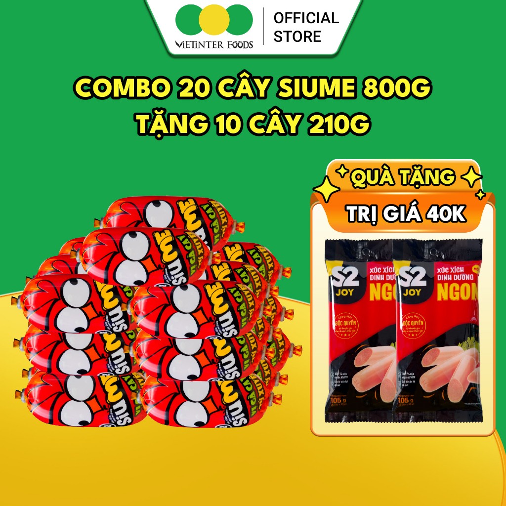 [KÈM QUÀ TẶNG] Combo 20 Cây Xúc Xích Ăn Liền SIUME Thơm Ngon S2 Vietinter Foods 40g x 20 Cây
