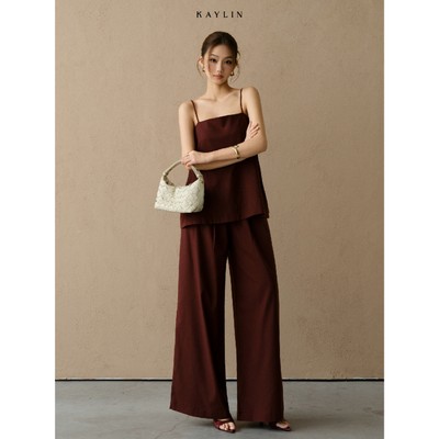Set KAYLIN Summer áo hai dây phối quần suông dài chất vải linen phong cách cá tính BST Tháng 3 - SET146T3