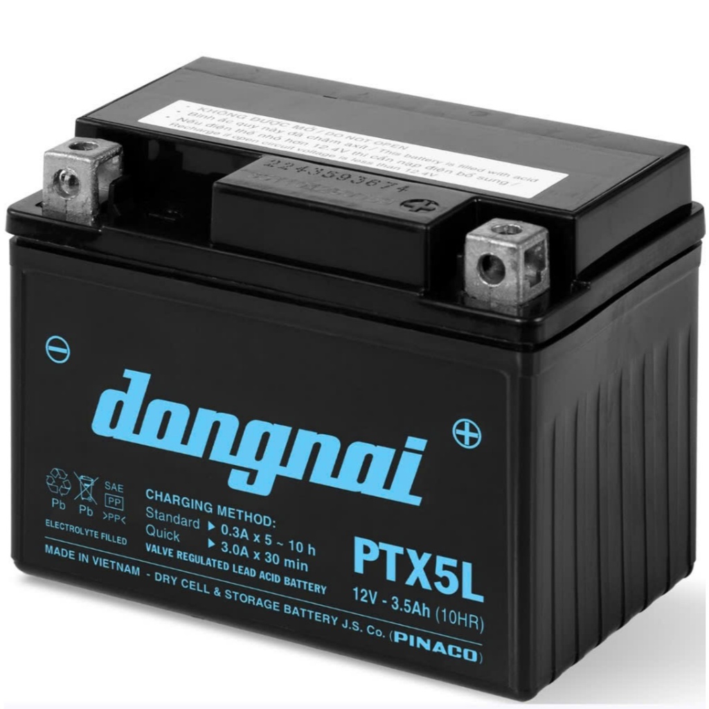 Pin ắc quy xe máy Đồng Nai PTX5L/ 3.5A dùng cho xe Wave, Cuxi, Exciter, Future, Lexam, Mio, Nouvo, N