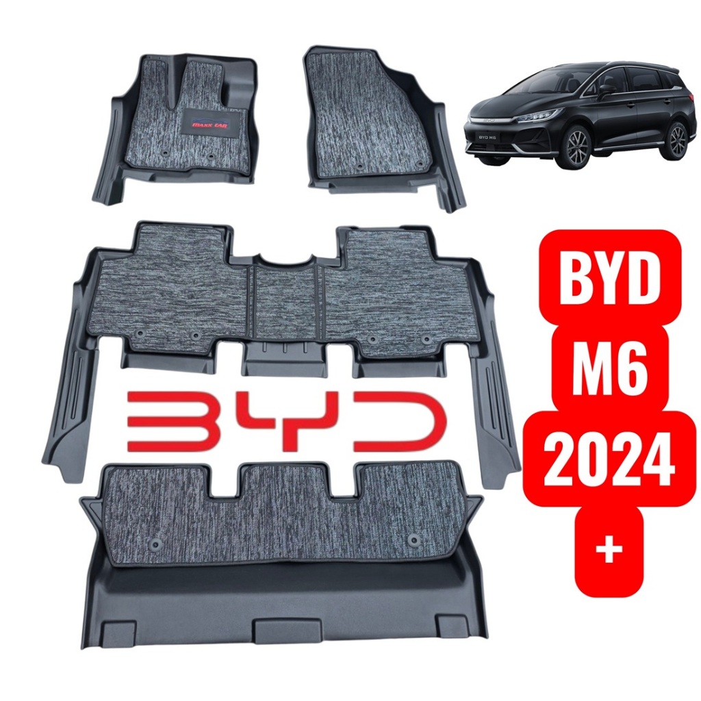 BYD M6: Thảm lót sàn MAXXCAR nhựa TPE NGUYÊN SINH đúc 5D tràn viền cho xe điện BYD M6 2024 +.