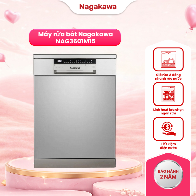 Miễn phí công lắp - Máy rửa bát/rửa chén 8 bộ/15 bộ cao cấp Nagakawa NK8D61M/NAG3601M15 - BH 2 năm -