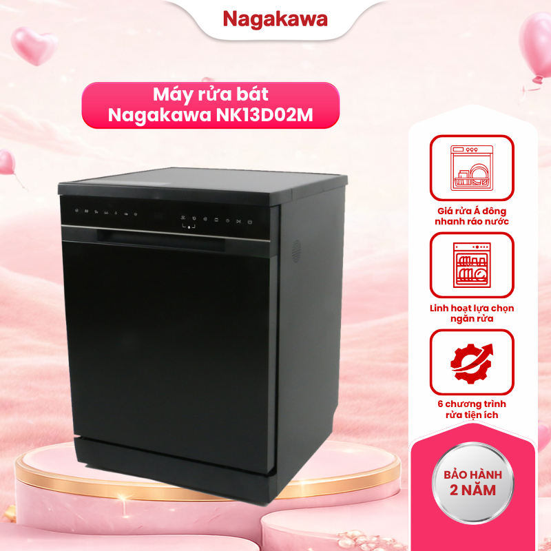 Máy rửa bát Nagakawa NK13D02M 13-14 bộ, màu Đen, kích thước 598x795x600mm