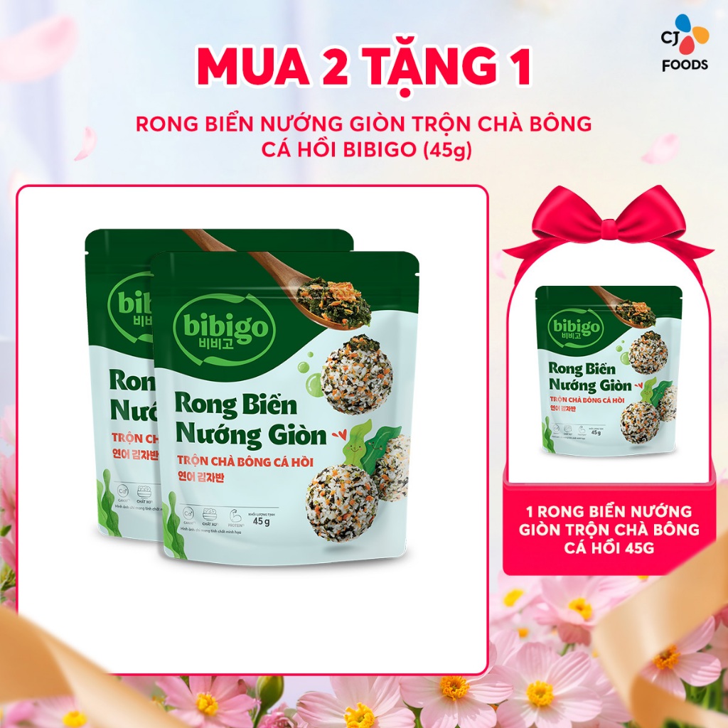 [Mua 2 gói cùng loại tặng 1 gói cùng loại] Rong biển nướng giòn rắc cơm Hàn Quốc Bibigo vị Nước tươn