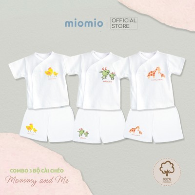 Combo 3 Bộ Cộc Tay Cài Lệch ,3 Áo, 3 Quần Sơ Sinh MIOMIO - In Hình Gà,Hươu,Nai Cho Bé Trai, Bé Gái (Từ 0-3M), Vải Cotton
