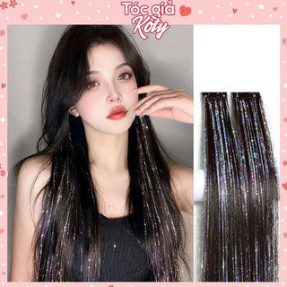 [Peinn] Kim tuyến mix tóc giả lấp lánh màu bạc, tóc kẹp phím phối kim tuyến light trắng T680