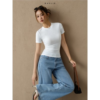 Áo thun KAYLIN cổ tròn tay ngắn form ôm chất vải cotton co giãn phong cách trẻ trung BST Tháng 3 - A144