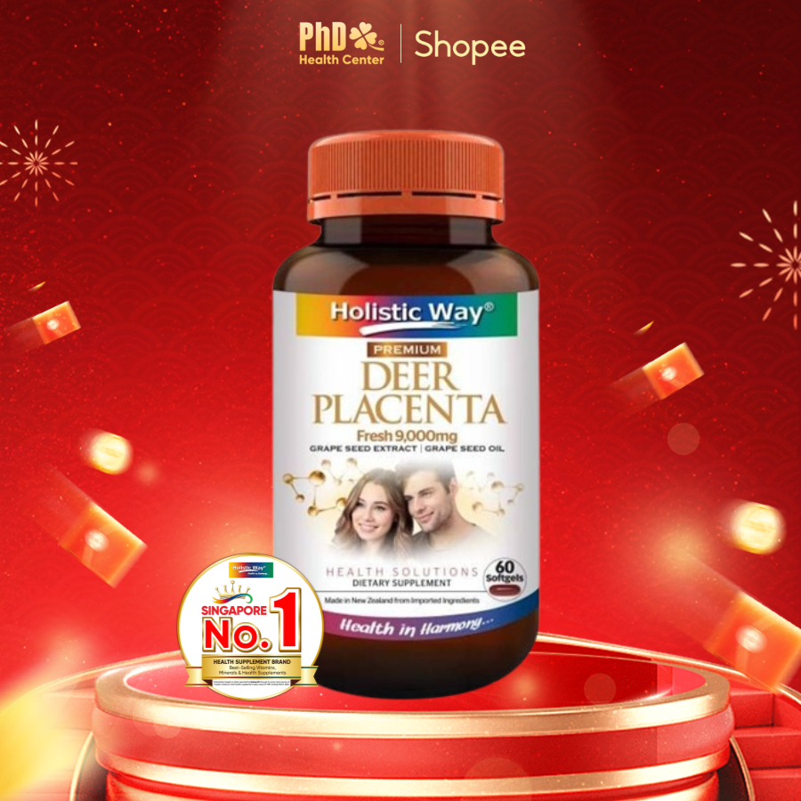 Viên Uống Nhau Thai Hươu Tươi Holistic Way Deer Placenta Fresh 9000mg Cải Thiện Nội Tiết Lọ 60 Viên