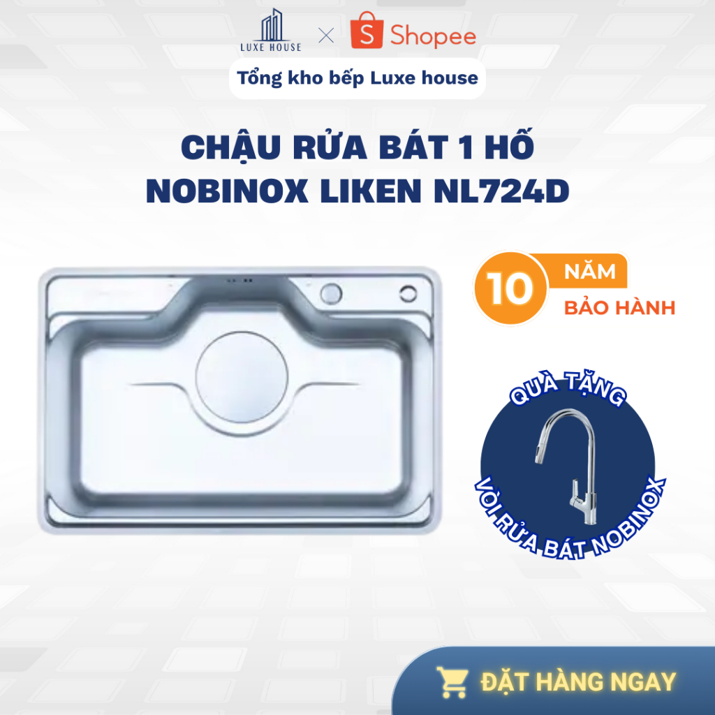 Chậu Rửa Bát 1 Hố Nobinox Liken NL724D Inox 304 Bề Mặt Chống Xước Dùng Cho Nhà Bếp - Bảo Hành 10 Năm