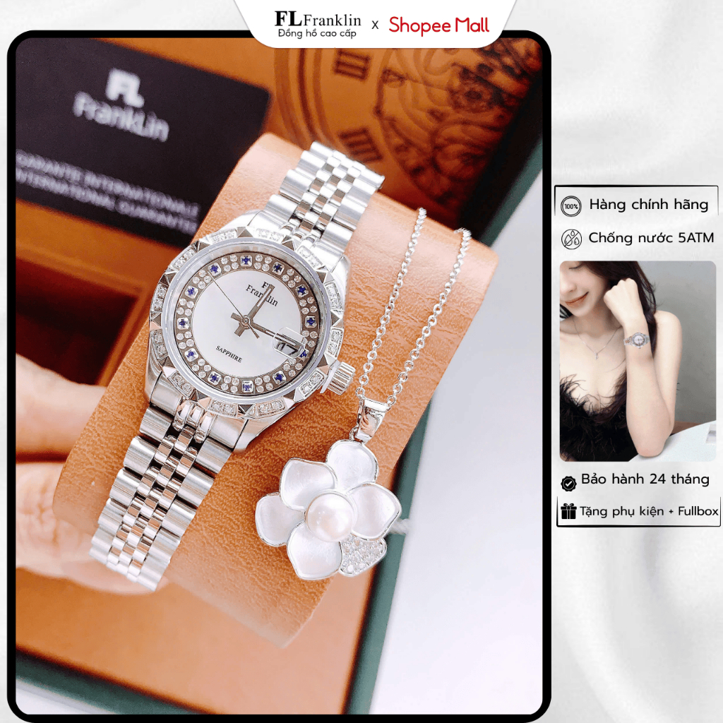 Đồng Hồ Đính Đá FL FRANKLIN FL8686 Ngọc Trai Thời Trang Hàn Quốc Chống Thấm Nước Chống Xước Cho Nữ