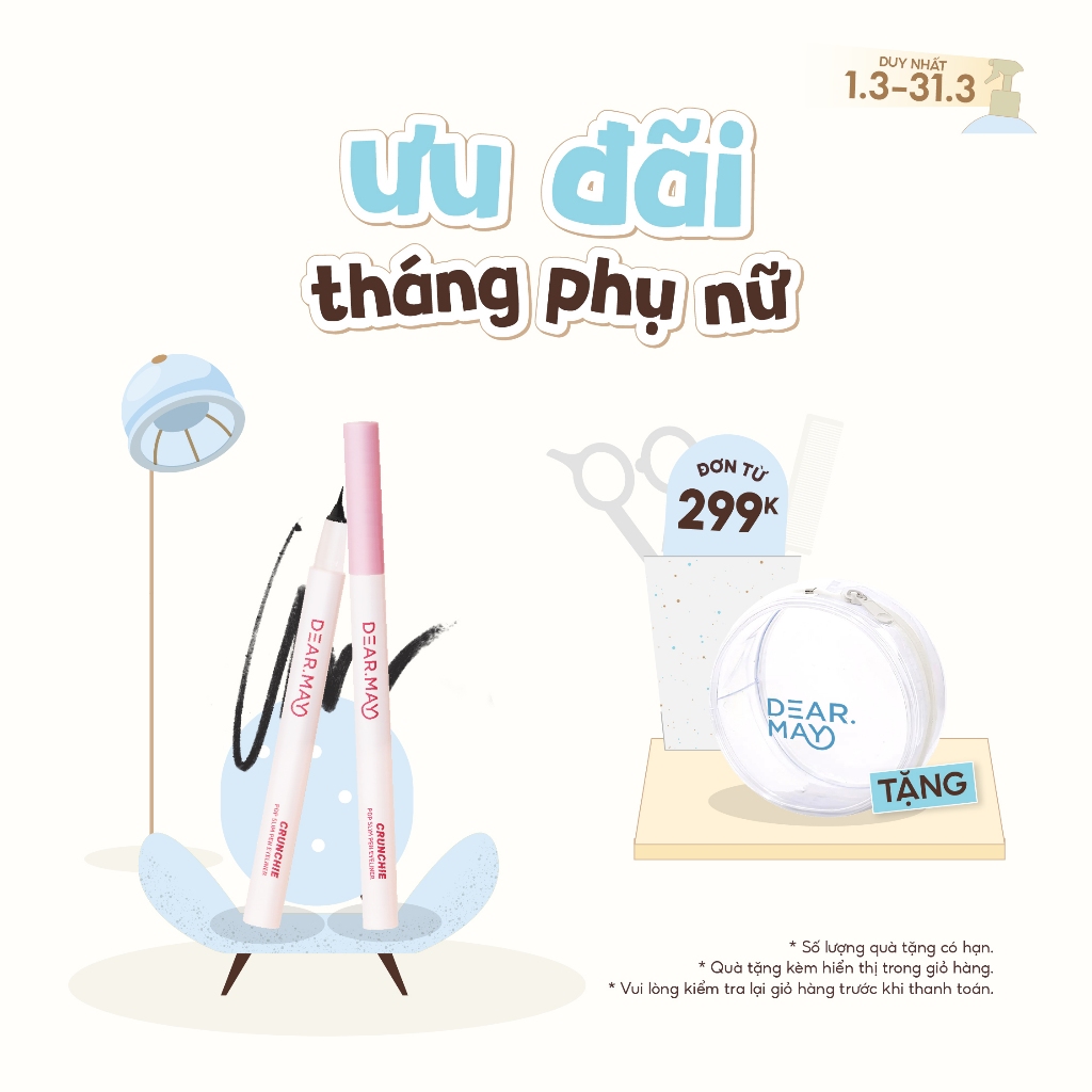 Bút kẻ mắt nước thuần chay siêu mảnh chống nước, không lem DEARMAY Crunchie Pop Slim Pen