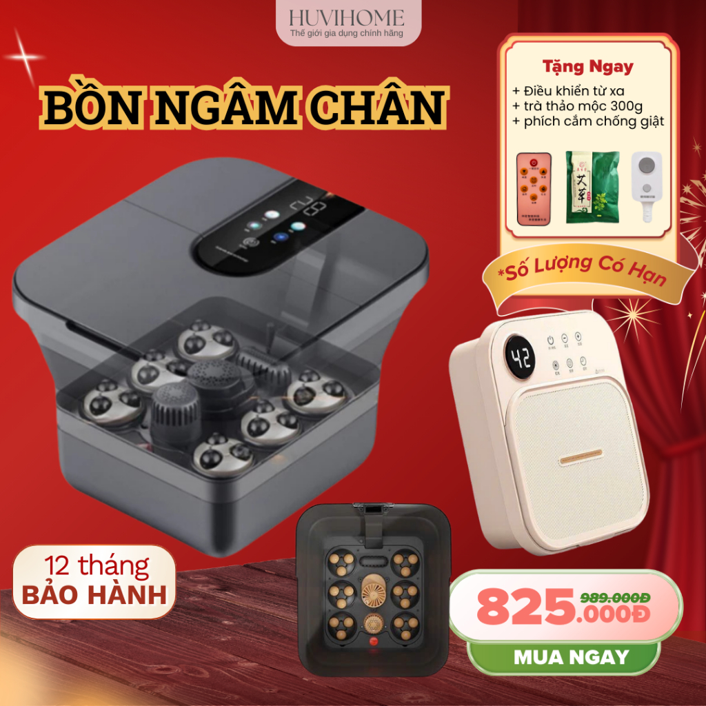 Máy Massage Chân, Bồn Ngâm Chân Có Điều Khiển Từ Xa, Làm Nóng Nước, 18 Đầu Lăn Tự Động , Dễ Dàng Sử Dụng BH 12T