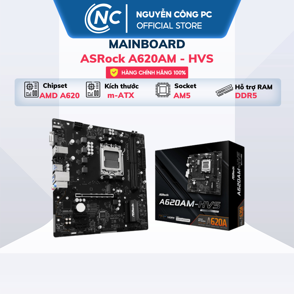 Mainboard ASRock A620AM - HVS - New - Bảo hành 36 Tháng