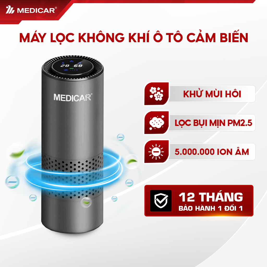 Máy Lọc Không Khí Ô Tô MEDICAR Khử Mùi Hôi Hiệu Quả, Tạo Ion Âm Diệt Khuẩn Và Lọc Bụi Mịn 2.5pm