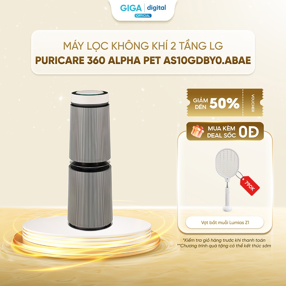Máy lọc không khí 2 tầng LG PuriCare 360 Alpha PET AS10GDBY0.ABAE - Công nghệ UVNano và Ion âm diệt 