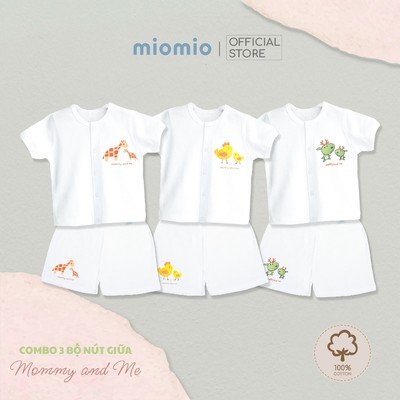 Combo 3 Bộ  Mùa Hè Cộc Tay Cài Giữa,3 Áo, 3 Quần Sơ Sinh MIOMIO - In Hình Cho Bé Trai, Bé Gái (Từ 0-3M), Vải Cotton