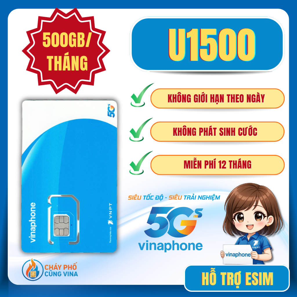 Mới nhất - Sim 4G Vinaphone U1500 - Miễn phí 500GB/tháng 12 Tháng