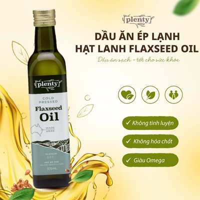 Dầu ăn hạt lanh ép lạnh Plenty Úc 375ml, Omega-3 (ALA), hỗ trợ tim mạch, não bộ tiêu hóa