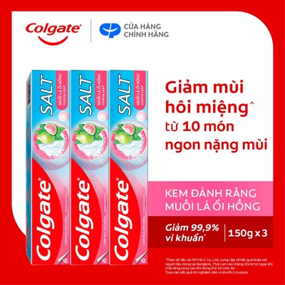 [Livestream] Bộ 3 Kem Đánh Răng Colgate Muối Lá Ổi Hồng giảm hôi miệng và vi khuẩn tích tụ 150g/ tuýp
