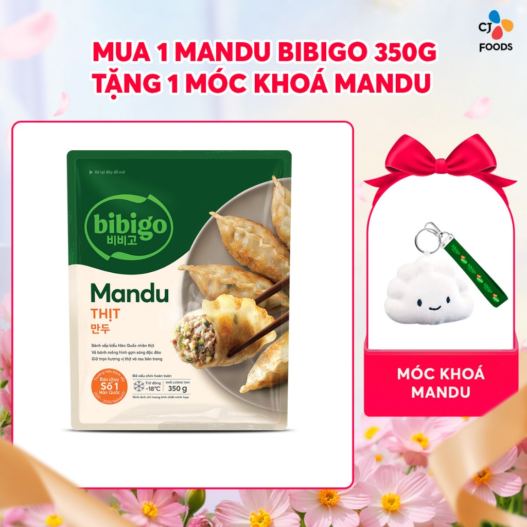 [Mua 1 tặng Móc khóa mandu] Bánh xếp Mandu Hàn Quốc Bibigo - nhân Thịt 350g