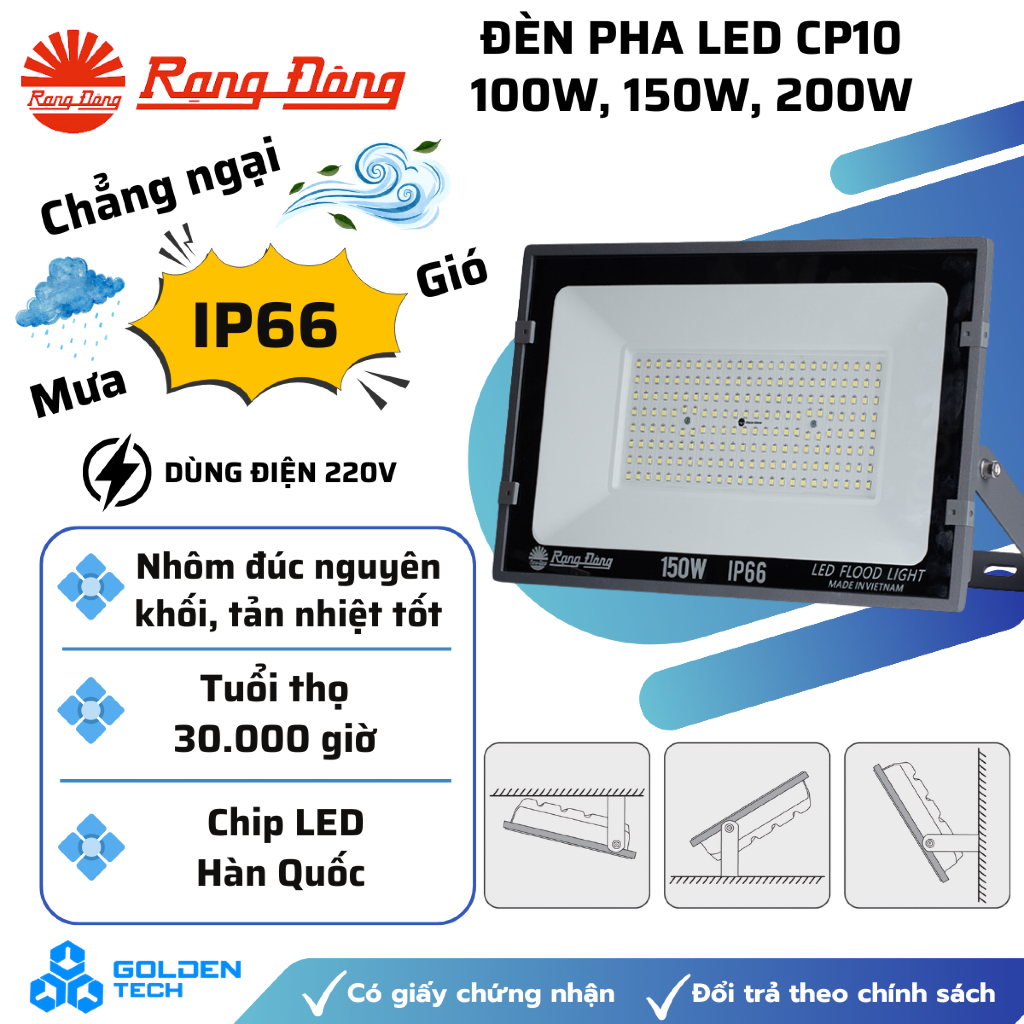 Đèn Pha LED Mới CP10: 30W 50W 100W Rạng Đông Model: CP10