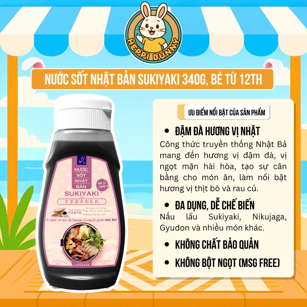 DATE MỚI | Nước Sốt Sukiyaki Nhật Bản DASHI LAB – Chai 340g – Nấu Lẩu, Cơm Bò Gyudon – Bé Từ 12M+