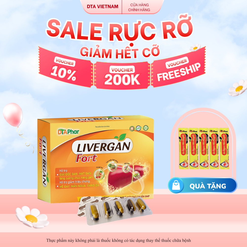 Viên uống Livergan Fort hỗ trợ giải độc mát gan giảm nổi mề đay mẩn ngứa vàng da Hộp 60v