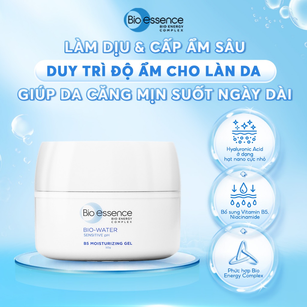 [VHL x Bio-essence] Kem dưỡng ẩm dạng gel HA và vitamin B5 Bio essence Bio-Water 50g tặng 1 mask 25m
