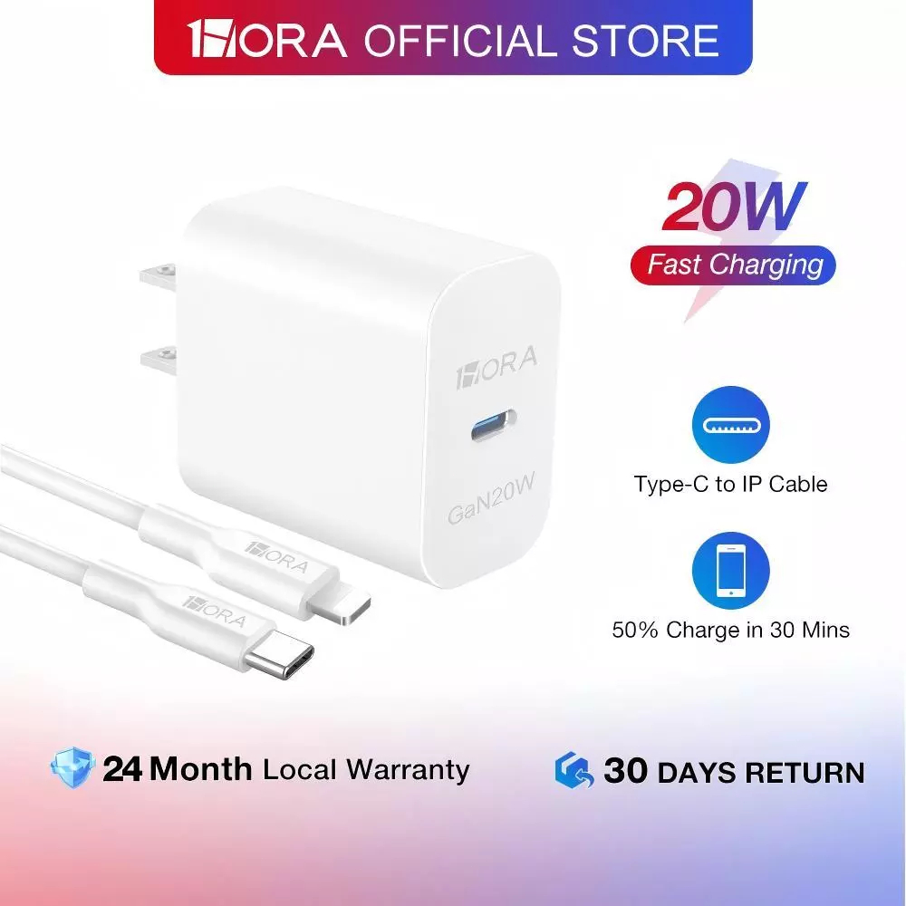 Bộ sạc PD 20W 1HORA Củ sạc nhanh 20W chính hãng cho Phone16 15 14 13 12 11 promax