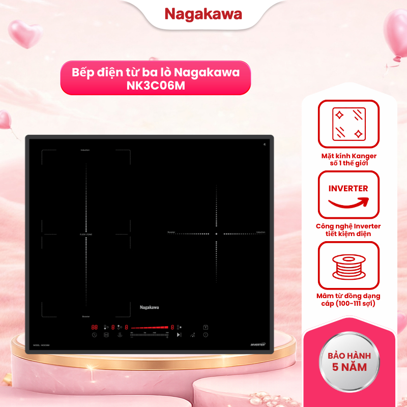 Bếp từ 3 lò Nagakawa UltraSlim NK3C06M, made in Malaysia, bảo hành 5 năm