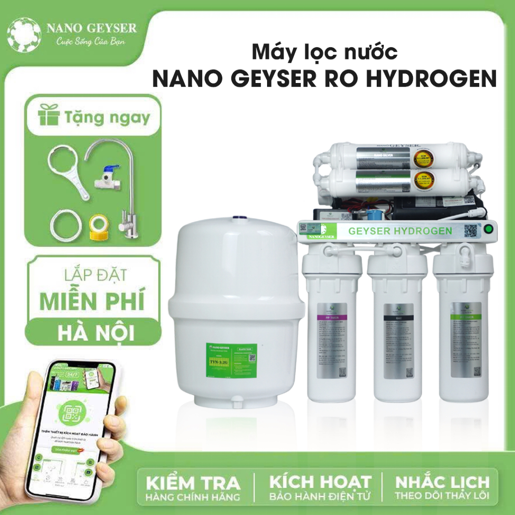 Máy lọc nước ion kiềm Nano Geyser RO HYDROGEN 8 Cấp, Bổ sung Hydrogen và khoáng chất tự nhiên